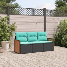 Garden Sofa Set Black PE rattan 3 Piece Storage