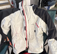 Spyder Kids Ski Jacket White Black Hooded Winter Coat Size 14 Full Zip