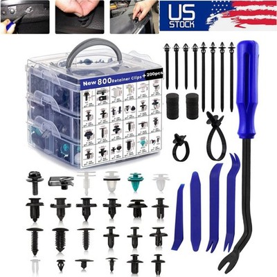 1000Pcs Car Push Pin Rivet Bumper Fastener Retainer Clips Kit With Remover Tool