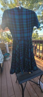 1960s Wool Plaid Mr Mort Brand  Flare Dress Needs To Be Hemmed