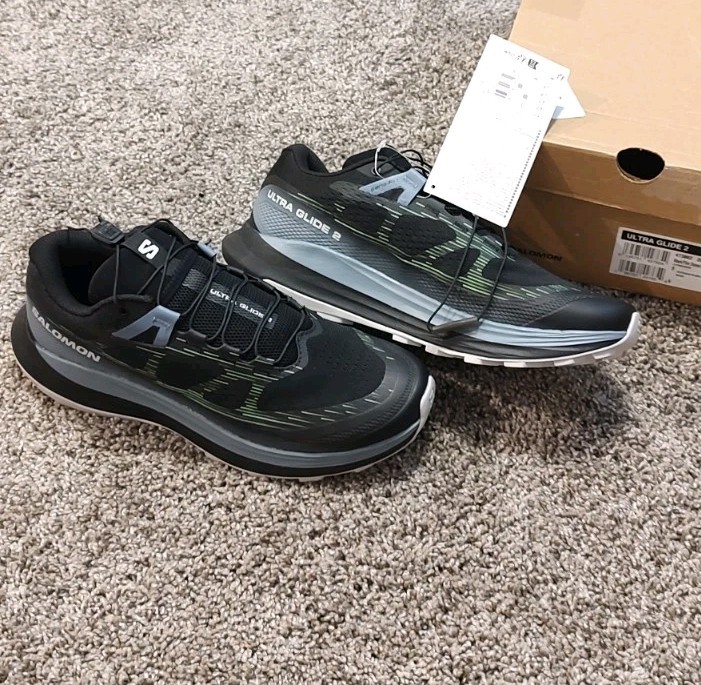 Scarpe da trail running Salomon Ultra Glide 2 nuove con scatola da uomo nere flint verdi taglia 8 5