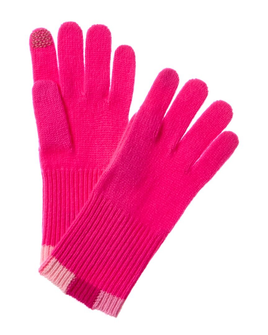 Женские кашемировые перчатки в рубчик с острым краем в полоску Hannah Rose розового цвета