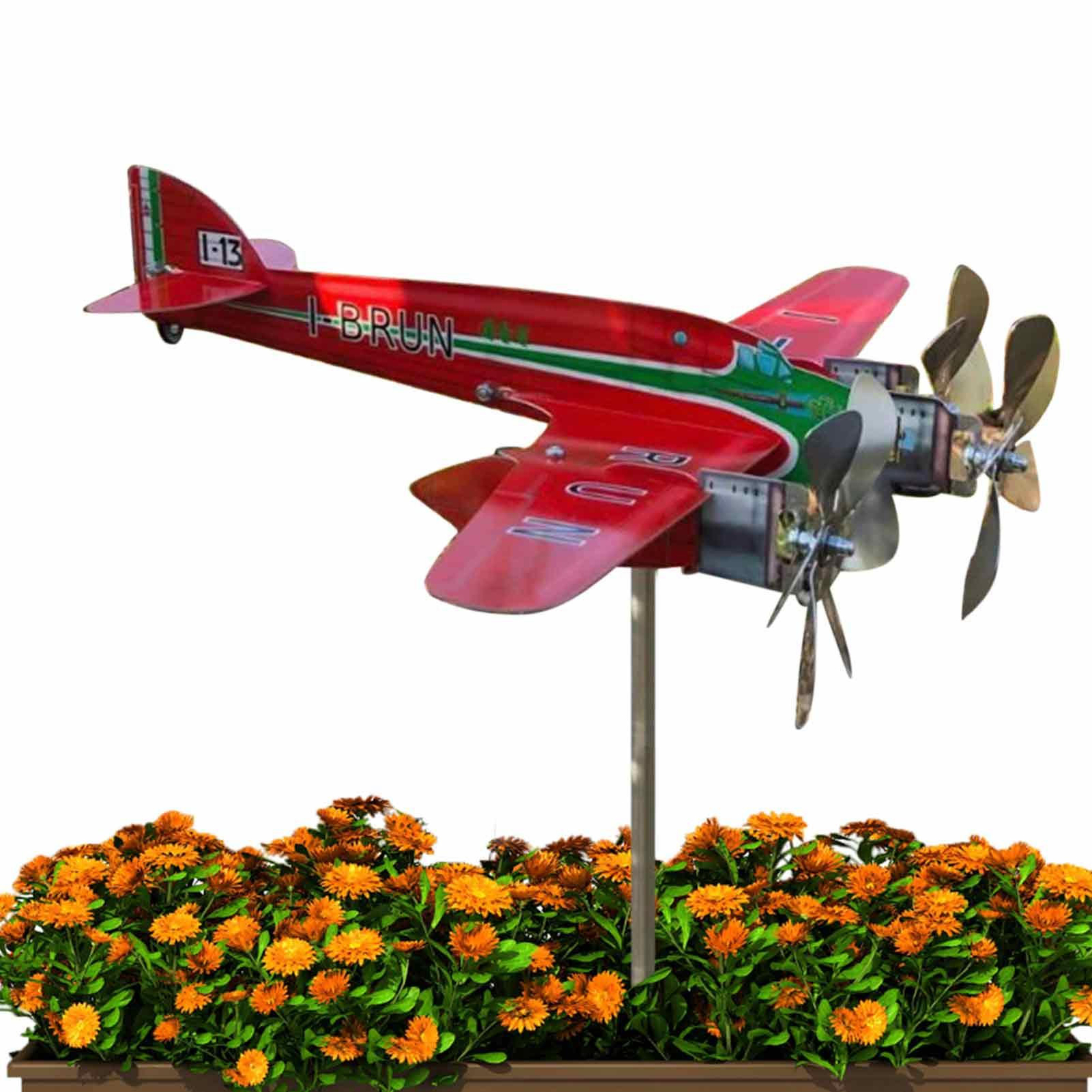 Airplane Garden Wind Spinner Stake Metal Aircraft Outdoor Yard Lawn Art