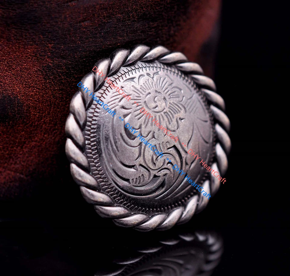 10X Western Antique Silver Flower Rope Side Leathercraft Saddle Conchos 1-1/4" - Image 3 of 4