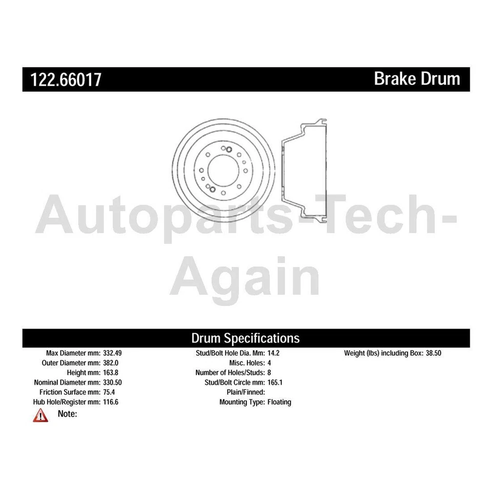 Tambor de freno trasero Centric Parts para panel Chevrolet C30 1961-1966 Foto 2 de 4
