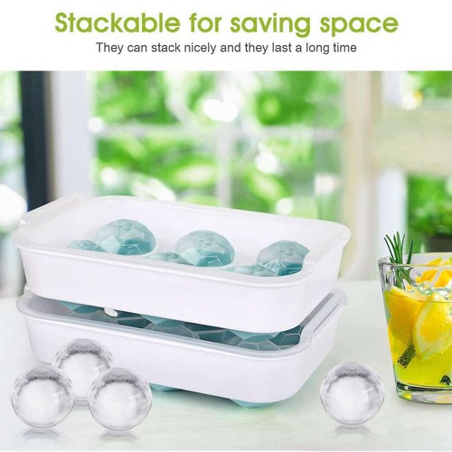 Diamond Ice Cube w/ lid Mold Silicone Tray Maker 3D Mold Tray Whiskey Ball Maker - Picture 6 of 13