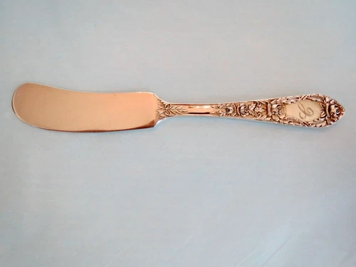 Antique S. KIRK & SON Sterling Silver SILVER ROSE BUTTER KNIFE 5 3/8 in Mono "C"
