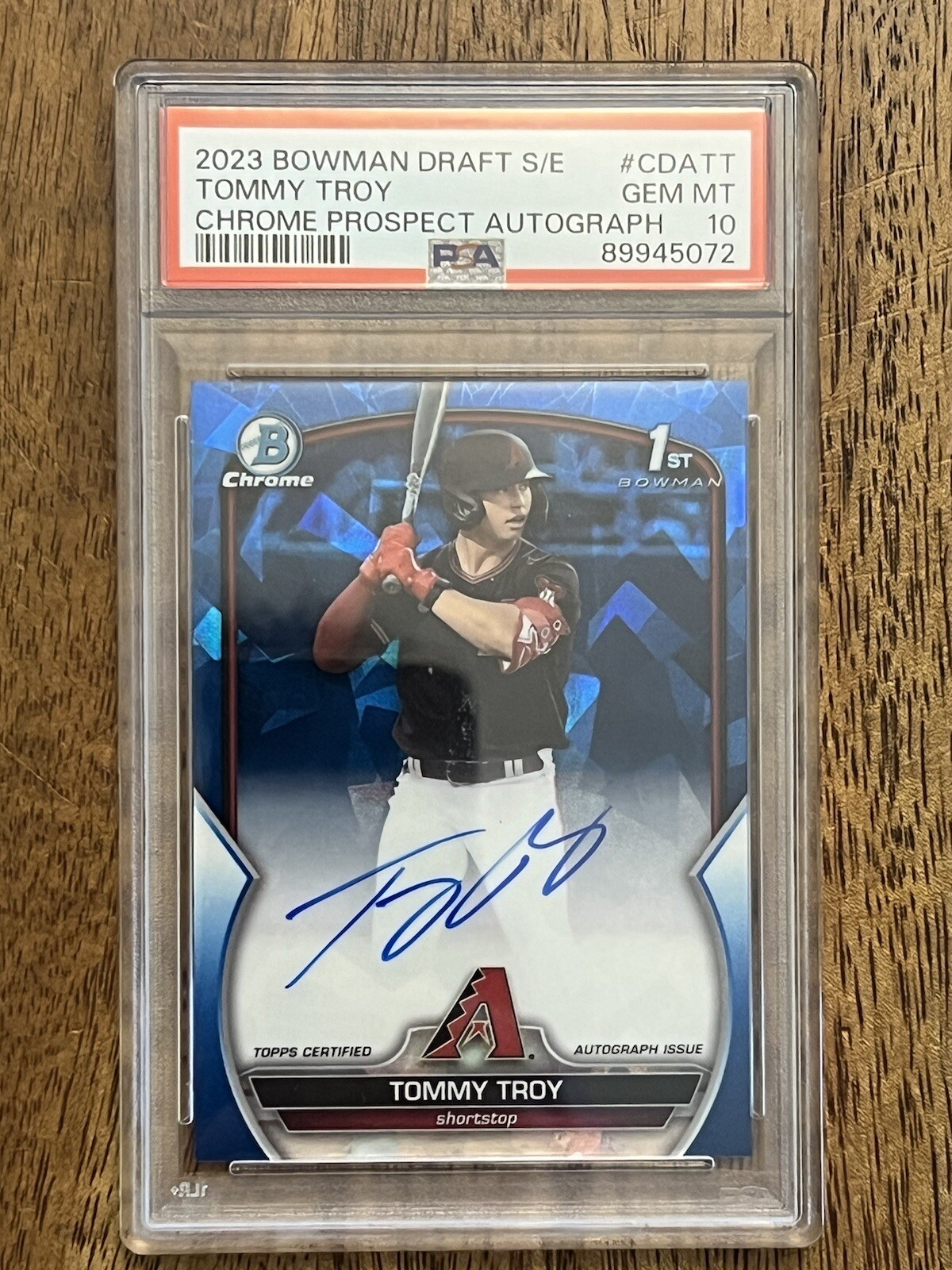 PSA 10 Tommy Troy 2023 Bowman Sapphire 1st Chrome Draft Auto Blue /199 Gem