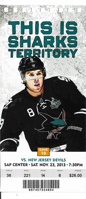 SAN JOSE SHARKS Vs Devils 11/23/2013 TICKET Ryder played in his