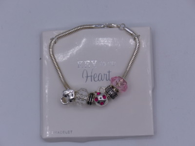 #ad LOCK AND KEY TO MY HEART BRACELET SILVER AND PINK DETAILS CHARM BRACELET $24.99