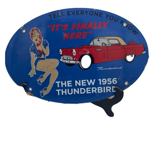 1956 VINTAGE ''FORD THUNDERBIRD'' 16.5X11 INCH PORCELAIN DEALER SIGN.
