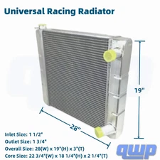 28"x19"x3" Universal All Aluminum Racing Radiator 2 Row Double Pass For Chevy GM