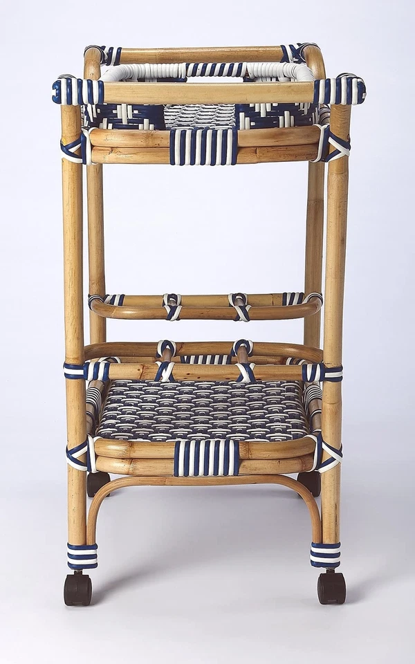 Carro de barra de ratán azul y blanco Foto 4 de 4