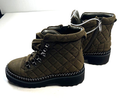 Vince Camuto Maissa Quilted Hiker Boots Chain Detail Chunky Warm Olive 5M Youth