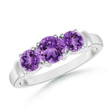 925 Silver Round Amethyst Stone Unique Three-stone Crown Chakra Wife Ring Size 7