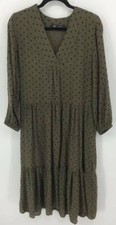 ZARA Dress Extra Small Brown Polka Dot Tiered V-Neck Long Sleeve Midi B20