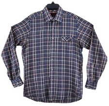 Vtg Levis Button Down Shirt Mens M Blue Beige Plaid Check L/S Slim Fit USA Made
