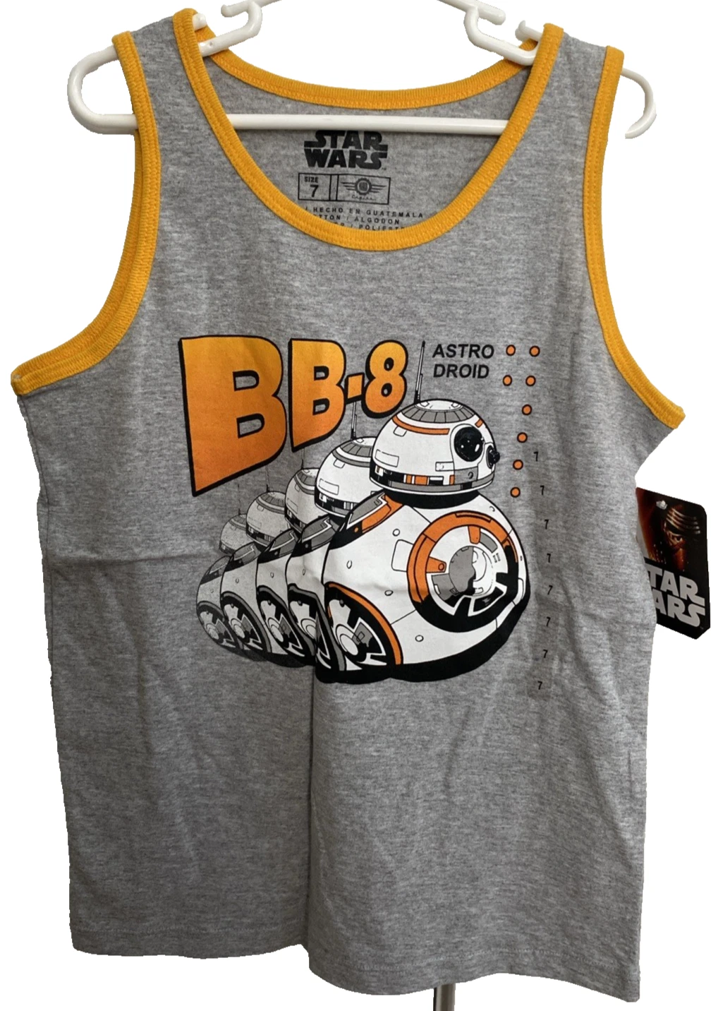 Disney Star Wars BB-8 Droid Graphic Tank Top Size 7 Gray Orange Trim Colorful