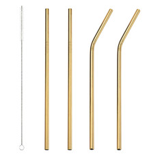 5pc Premium Stainless Steel Metal Gold Drinking Straw Kit, Clean Brush, AU Stock