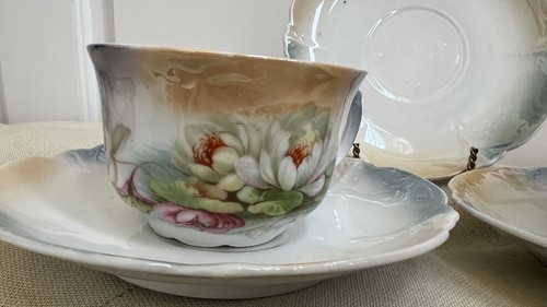 Antike europäische Seerosen Blumen Teetasse & Untertassen Set - Bild 13 von 24