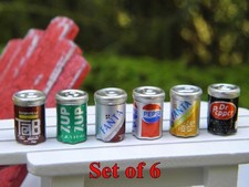 6 PIECE SET OF SODA CANS 1/2" Dollhouse Miniature or FAIRY GARDEN 1:12 SCALE NIP