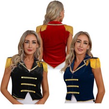 Womens Waistcoat Irregular Hem Costume Gothic Tops Button Steampunk Halloween