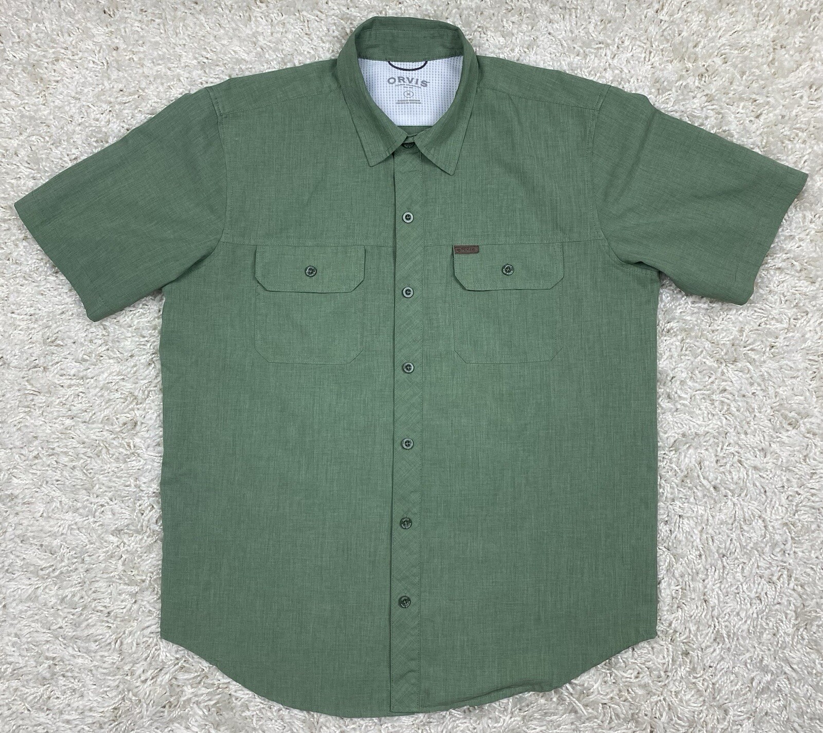 Orvis Men's Medium Green Short Sleeve Camp Shirt with Pockets-image