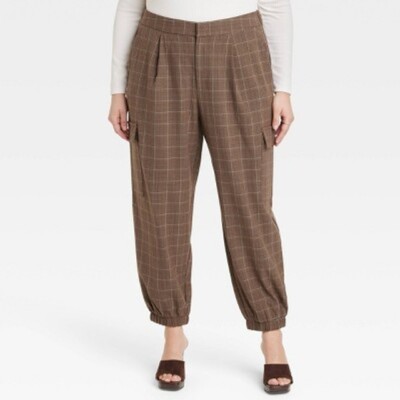 Women's High-Rise Ankle Jogger Pants A New Day Brown Plaid