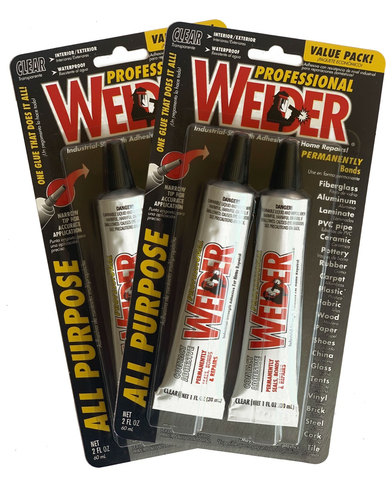 Professional Welder Contact Adhesive, 1oz Tubes, Clear, 4 Tubes 730657