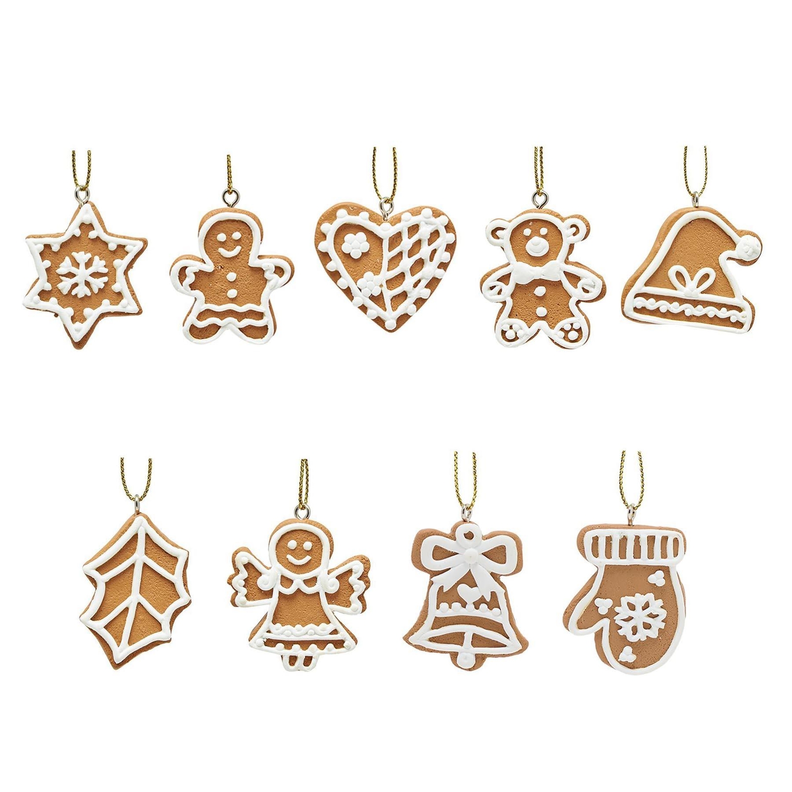Christmas Tree Decorations Mini Gingerbread Set of 9 Hanging Ornaments