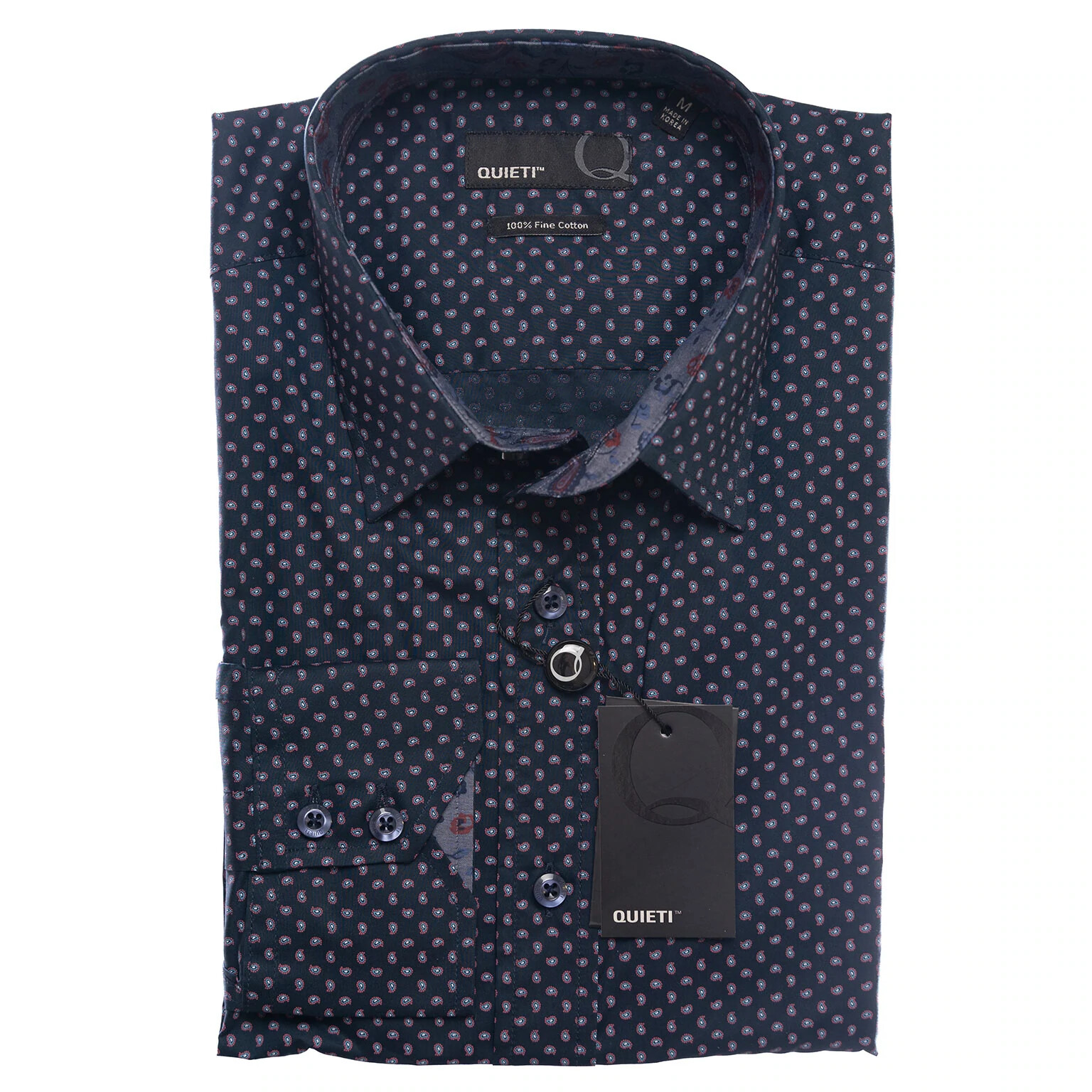 Мужская рубашка Quieti с длинным рукавом мини-Пейсли, остроконечный воротник, из тонкого хлопка, Темно-синий, XL