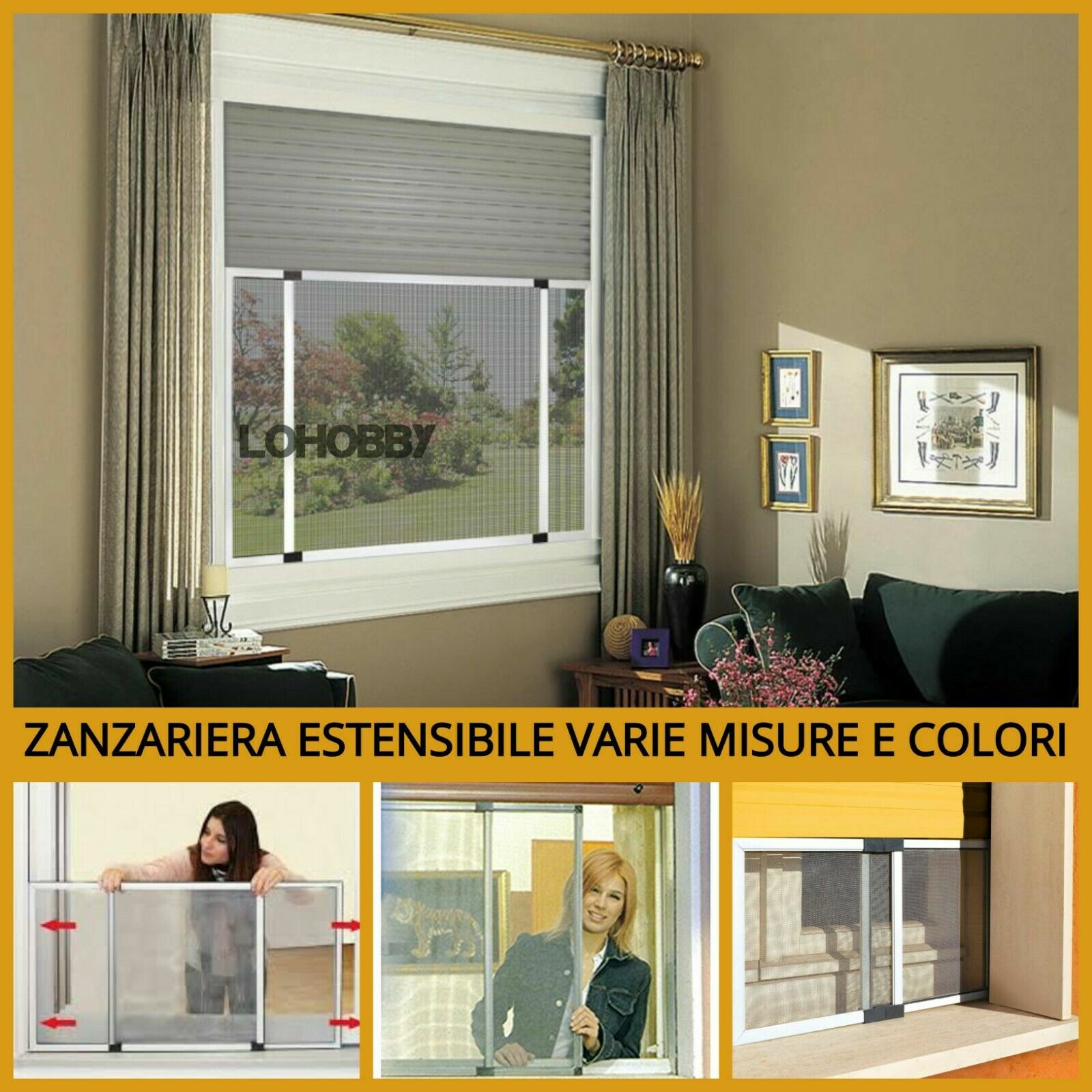 Zanzariera Tesa Insect Stop - Set Di 3, Adesiva E Regolabile, 130x150 Cm - Bianco - Foto 5