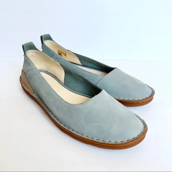 CLARKS BLUE NUBUCK SUEDE SLIP ON flats, Light Blue Leather  display picture 1