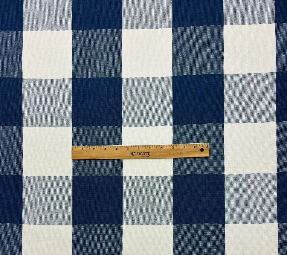 DESIGNER LARGE BUFFALO CHECK SAPPHIRE BLUE WHITE MULTIUSE FABRIC BY YARD 55"W - Image 3 of 4