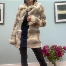 Vintage Versace White Leather Fur Coat Size 8uk