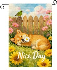 Spring Dog Garden Flag 12x18 Double Sided Burlap