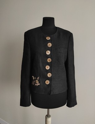 Steinbock Tyrol Womens Pure Linen Black Button Blazer Jacket Size S M