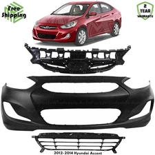Front Bumper Cover Fascia & Grille Assembly Kit For 2012-2014 Hyundai Accent