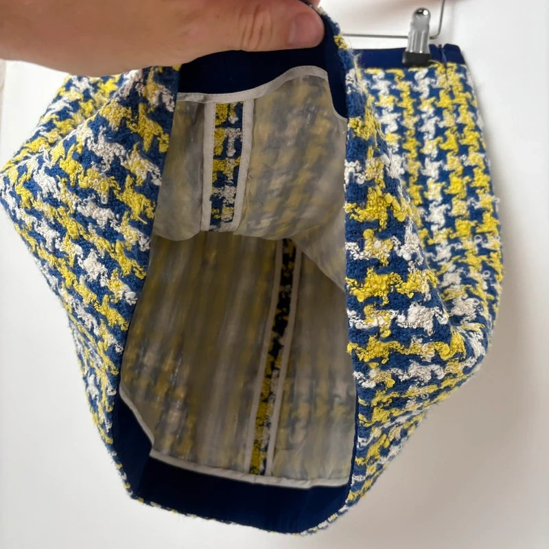 Miu Miu Tweed Houndstooth Wool Blue/Yellow A-Line Mini Skirt image 7