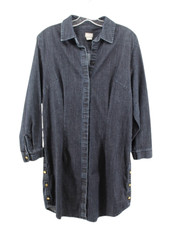 Chicos Black Denim Shirt Dress Womens Size 1 Button Front Long Sleeve Casual