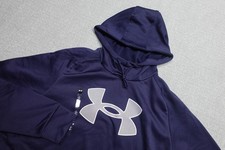 Under Armour Sweatshirt Mens Large Navy Blue Fleece Big Logo Hoodie Soft NWT