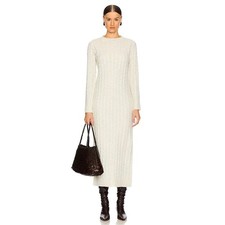 Sanctuary Cable Crew Neck Maxi Sweater Dress in Heather Chalk SMALL