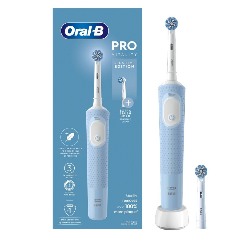 Oral-B Vitality Pro Blue Electric Toothbrush Rechargeable with Smart Timer + 2