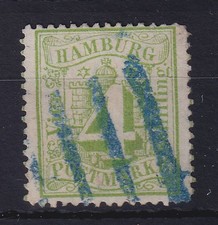 Hamburg 1864 Wappen und Ziffer 4 Schilling Mi.-Nr. 16a  blau gestempelt