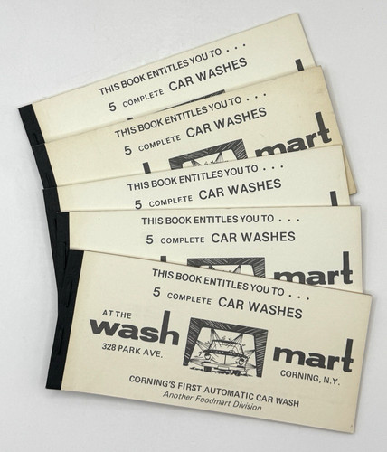 5 Vintage Washmart Car Wash Coupon Books Corning NY First Automatic Car Wash NOS