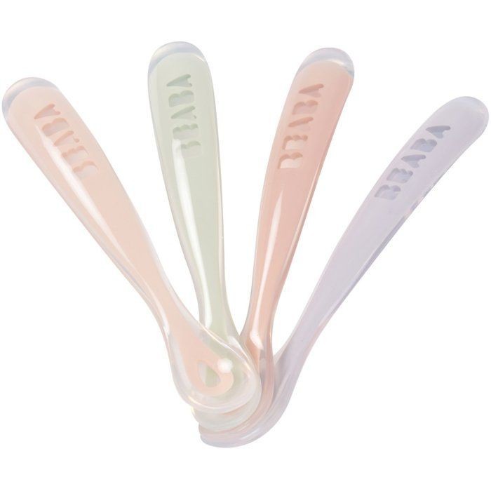 Cuillères premier âge BEABA en silicone : set de 4 coloris Barbe à papa