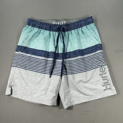 Hurley Swim Boardshorts Block Party Sz XL Blue Tropical Trunks Striped Sport