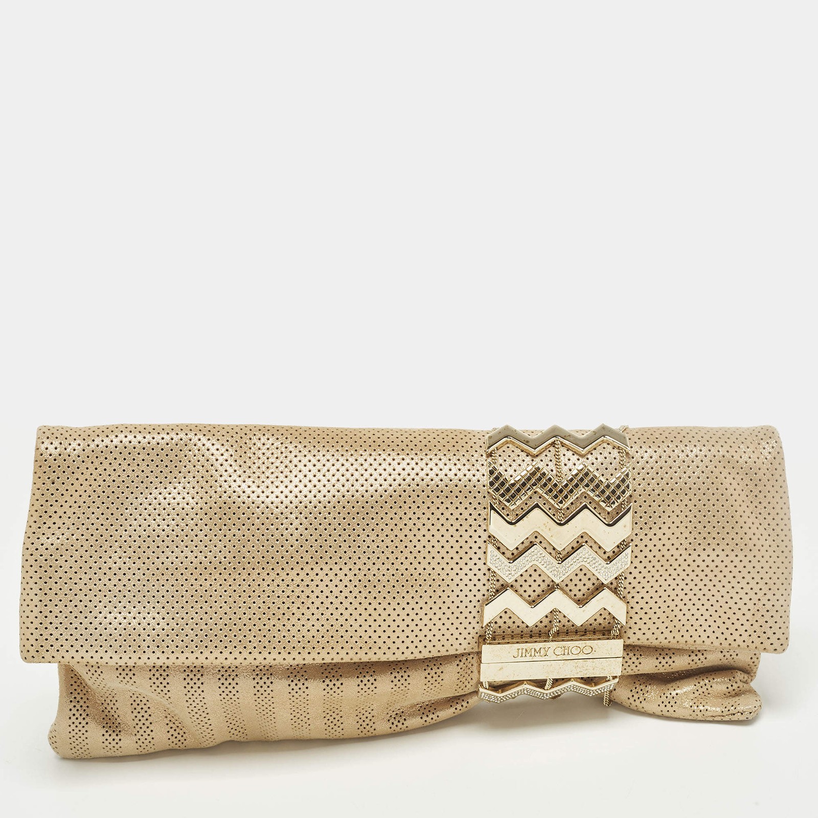 Jimmy Choo Chandra Gold Shimmer Perforated Leather Clutch