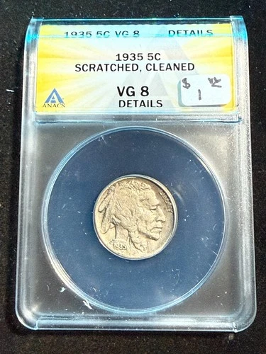 1935 BUFFALO NICKEL ANACS VG 8 SCRATCHED CLEANED