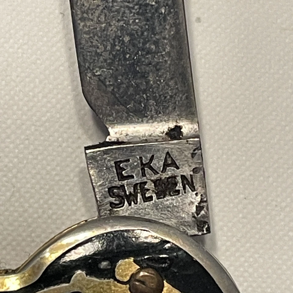 Винтажный EKA Швеции герб эмаль 4 лезвия мужчин складной карманный нож 1950-х - Изображение 3 из 4